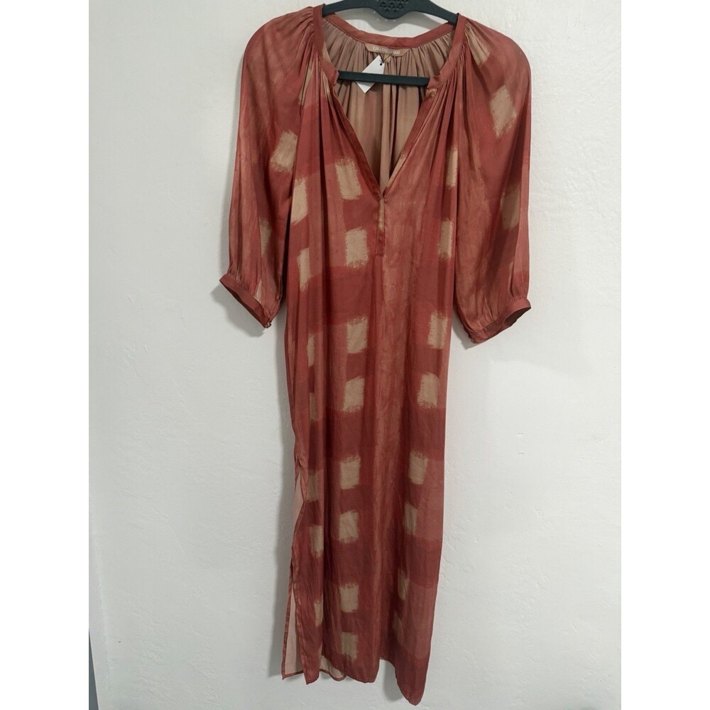 Cali Dreaming Sheer Boho Midi Dress Rust Tie Dye Beach Cover Size 1 Made In USA